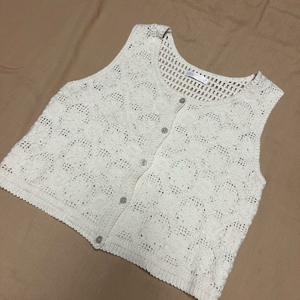 LC Lauren Conrad White Crochet Vest